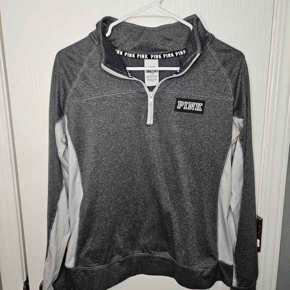 PINK Victoria's Secret Tops - PINK Victoria's Secret Gray and White Long Sleeve Top